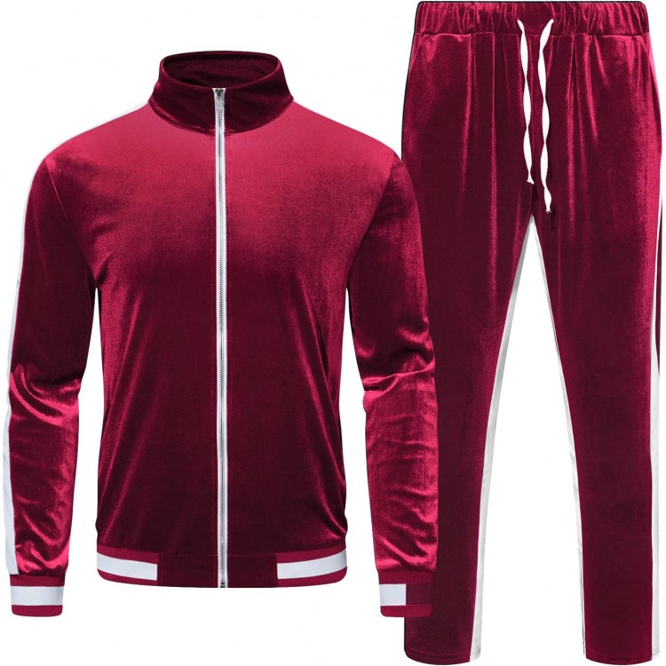 RPOVIG Velour Tracksuit Sweatsuit Velvet:Men's Jogging track suit 2 Pieces Set Zip Up Sweatshirts Jacket Pants With Pockets