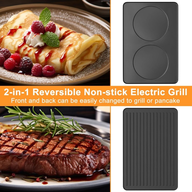 Raclette Table Grill Electric Griddle Indoor Grill Korean BBQ Grill, 2 in 1 Electric Griddle Nonstick with 8 Raclette Cheese Pans Adjustable Temperature Control 1300W Ideal for Family and Party Fun