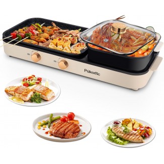 Hot Pot with Grill, Korean BBQ Grill 2 in 1 Hotpot Pot Electric, 1500W Non-Stick Cooking Removable Plate, Temperature Control for Indoor Grill for Korean BBQ, Hot Pot and Soup