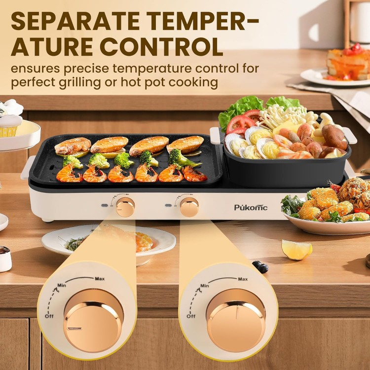 Hot Pot with Grill, Korean BBQ Grill 2 in 1 Hotpot Pot Electric, 1500W Non-Stick Cooking Removable Plate, Temperature Control for Indoor Grill for Korean BBQ, Hot Pot and Soup