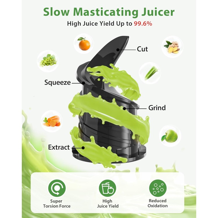 Juicer Machines, ECOSELF Cold Press Juicer with 4.35 Large Feed Chute Fit Whole Fruits and Vegetables, Easy to Clean, Masticating Juicer Self Feeding Effortless for Batch Juicing, High Juice Yield