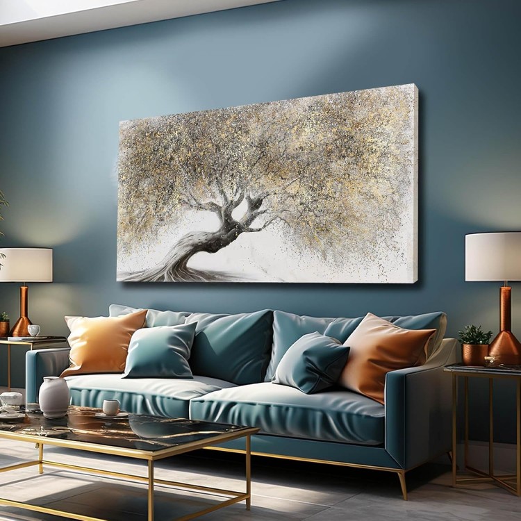 Gold Wall Art for Living Room Big Tree Prints on Canvas Wall Decorations Artwork Nature Painting 24x 48 Bedroom Home Decor Dining Room Hanging Wall Pictures