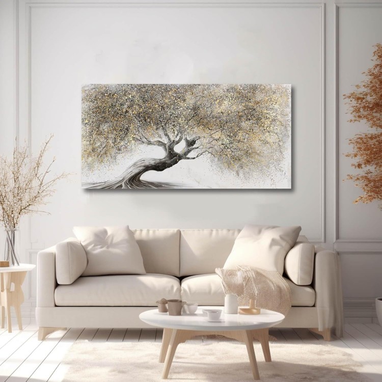 Gold Wall Art for Living Room Big Tree Prints on Canvas Wall Decorations Artwork Nature Painting 24x 48 Bedroom Home Decor Dining Room Hanging Wall Pictures