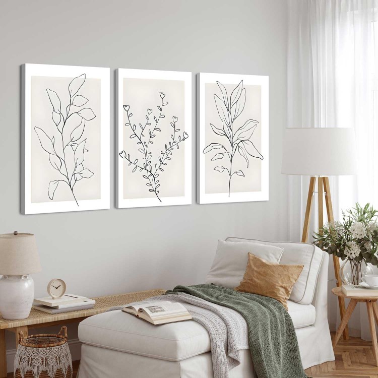 3Pcs Framed Neutral Botanical Wall Art Minimalist Abstract Botanical Line Canvas Posters Prints Modern Beige Boho Plant Paintings Wall Decor Pictures for Bedroom Living Room Home Decoration