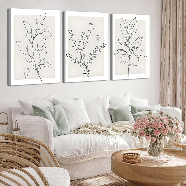 3Pcs Framed Neutral Botanical Wall Art Minimalist Abstract Botanical Line Canvas Posters Prints Modern Beige Boho Plant Paintings Wall Decor Pictures for Bedroom Living Room Home Decoration