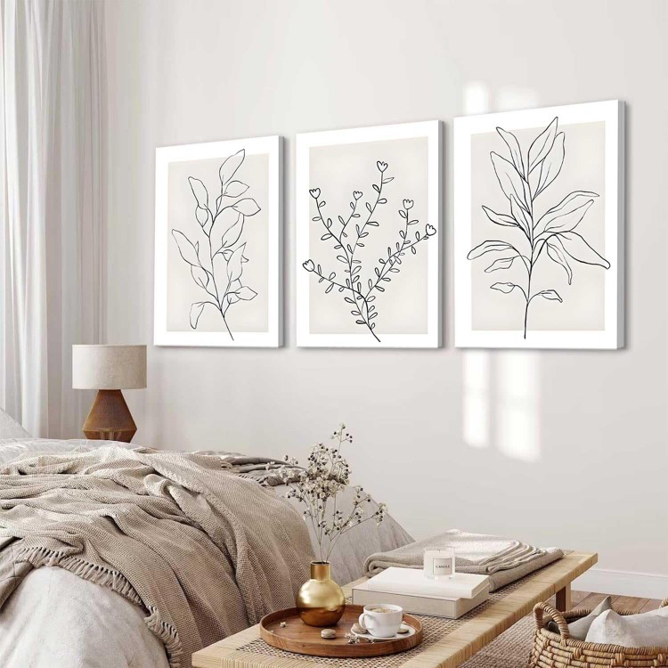 3Pcs Framed Neutral Botanical Wall Art Minimalist Abstract Botanical Line Canvas Posters Prints Modern Beige Boho Plant Paintings Wall Decor Pictures for Bedroom Living Room Home Decoration