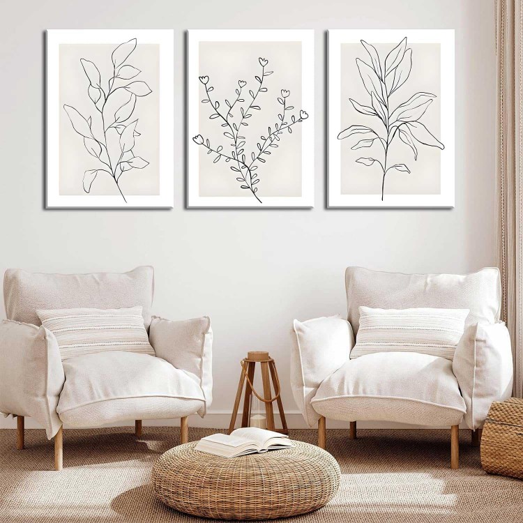 3Pcs Framed Neutral Botanical Wall Art Minimalist Abstract Botanical Line Canvas Posters Prints Modern Beige Boho Plant Paintings Wall Decor Pictures for Bedroom Living Room Home Decoration