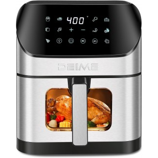 DEIME Air Fryer 6.2 QT Oilless 1500W Large Capacity Oven Air Fryers Healthy Cooker with 10 Preset, Visual Cooking Window, Non-Stick Basket, Included Recipe