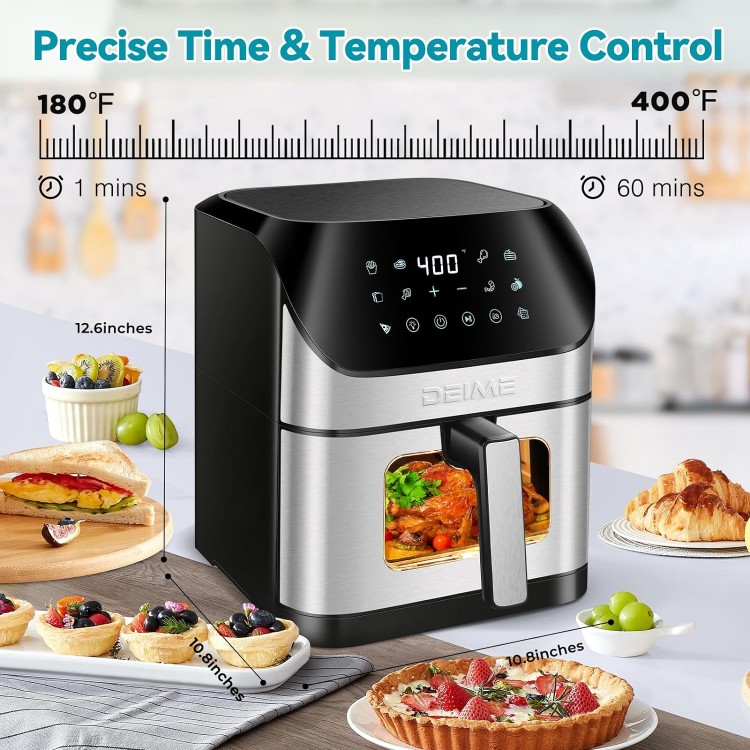 DEIME Air Fryer 6.2 QT Oilless 1500W Large Capacity Oven Air Fryers Healthy Cooker with 10 Preset, Visual Cooking Window, Non-Stick Basket, Included Recipe