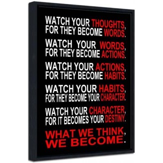 Pyradecor Black Framed Watch Your Thoughts Motivational Classroom Poster Modern Canvas Prints for Office Living Room Home Decorations Giclee Pictures Artwork