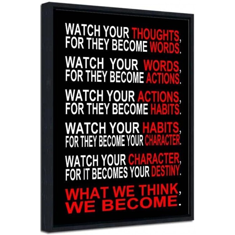 Pyradecor Black Framed Watch Your Thoughts Motivational Classroom Poster Modern Canvas Prints for Office Living Room Home Decorations Giclee Pictures Artwork