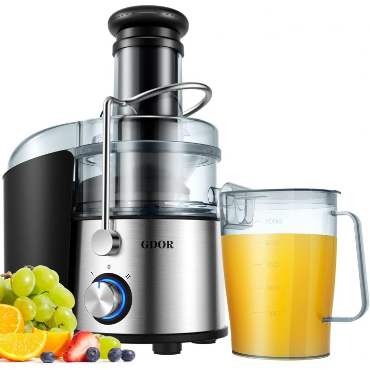 GDOR Powerful 1200W Juicer with Titanium Enhanced Cut Disc, Larger 3” Feed Chute Juicer Machines for Whole Fruits and Vegetables, Centrifugal Juicer with 40 oz. Juice Jug, BPA-Free, Easy to Clean, 3.0