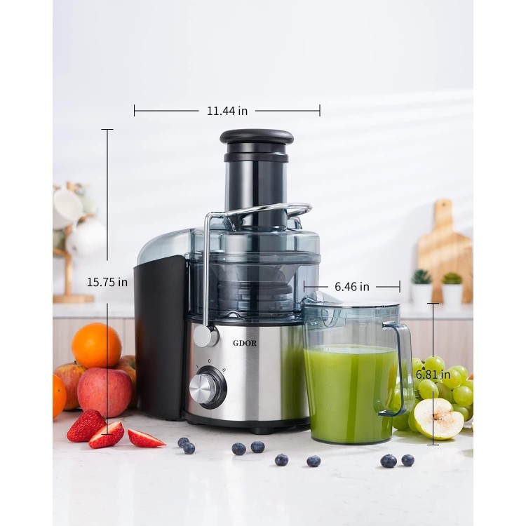 GDOR Powerful 1200W Juicer with Titanium Enhanced Cut Disc, Larger 3” Feed Chute Juicer Machines for Whole Fruits and Vegetables, Centrifugal Juicer with 40 oz. Juice Jug, BPA-Free, Easy to Clean, 3.0