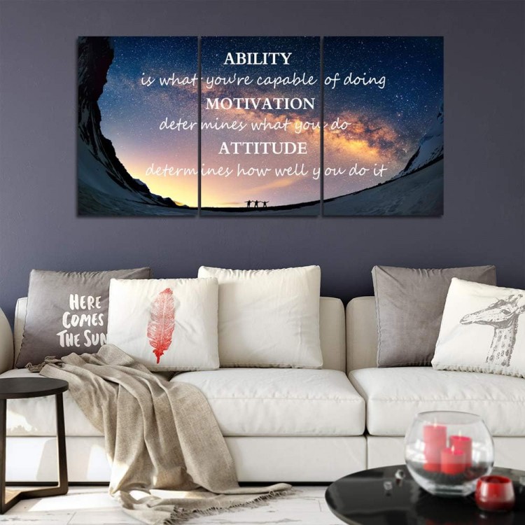 Yetaryy Large Canvas Quotes Wall Art Ability Motivation Attitude Inspirational Saying Posters and Prints 3 Piece Home Decor Entrepreneur Office Words Quote Decoration Ready to Hang - 48 W x 24 H