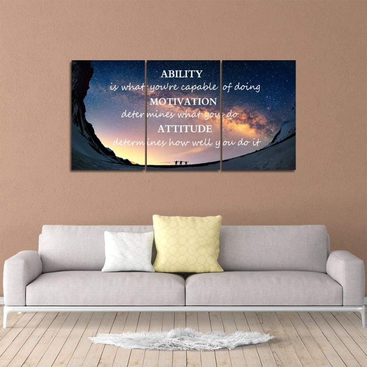 Yetaryy Large Canvas Quotes Wall Art Ability Motivation Attitude Inspirational Saying Posters and Prints 3 Piece Home Decor Entrepreneur Office Words Quote Decoration Ready to Hang - 48 W x 24 H