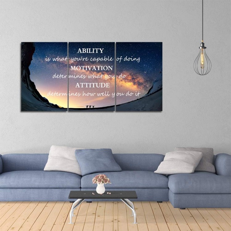 Yetaryy Large Canvas Quotes Wall Art Ability Motivation Attitude Inspirational Saying Posters and Prints 3 Piece Home Decor Entrepreneur Office Words Quote Decoration Ready to Hang - 48 W x 24 H