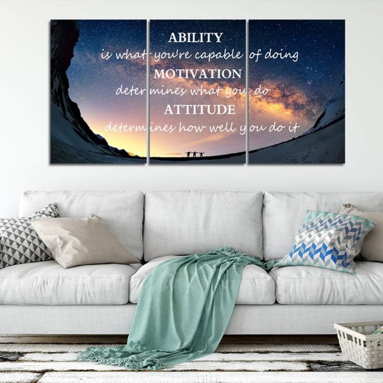 Yetaryy Large Canvas Quotes Wall Art Ability Motivation Attitude Inspirational Saying Posters and Prints 3 Piece Home Decor Entrepreneur Office Words Quote Decoration Ready to Hang - 48 W x 24 H