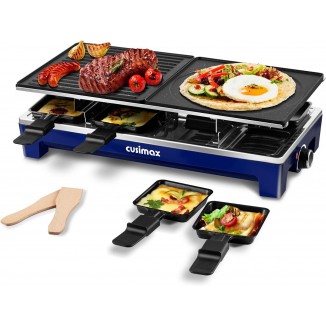 Raclette Table Grill, CUSIMAX Indoor Grill, 1500W Raclette Grill, Korean BBQ Grill with 2 Reversible 2 in 1 Non-stick Grill & Griddle Plates, Cheese Raclette with 8 Paddles & Shovels, Blue New Model