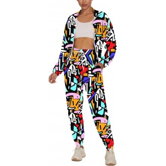 UOUA Women's Color Block 2 Piece 80s 90s Outfits Long Sleeve Windbreaker Jacket Tracksuit Set