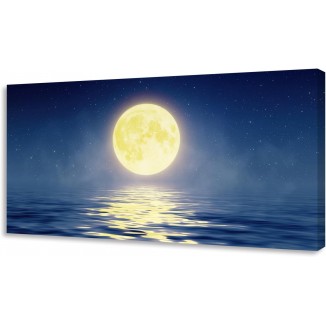 ZhongxingWL Wall Art Canvas Print Poster full Moon Painting 1 Piece Yellow Big Moon and Sea Picture Framed and Stretched Ready to Hang for Living Room Bedroom Offcie Artwork