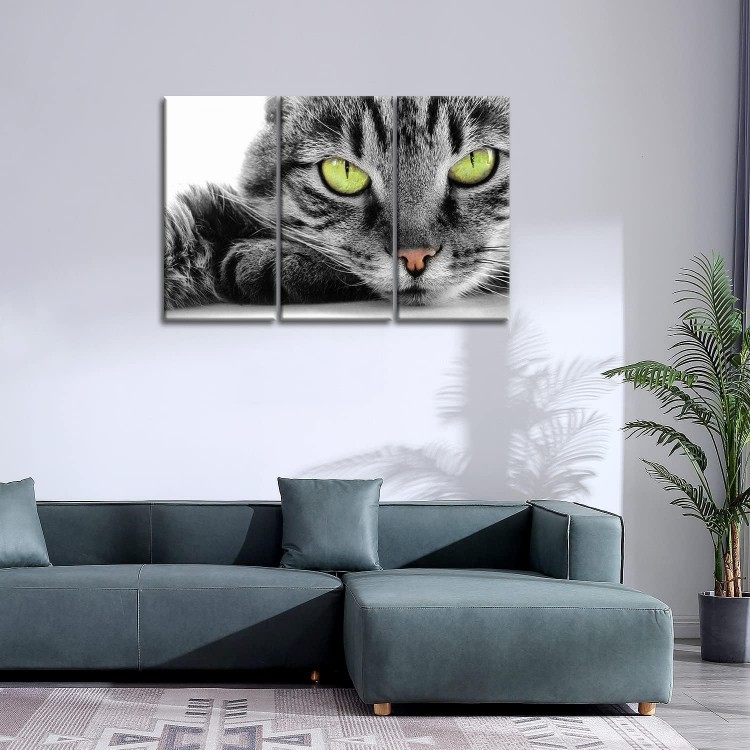 Cat Wall Art Painting 3 Piece Black and White Green Eye Cat Pictures Prints On Canvas Animal The Picture Decor Oil for Home Modern Decoration Print