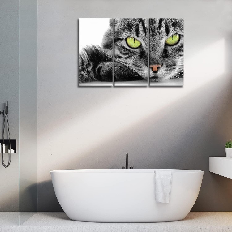 Cat Wall Art Painting 3 Piece Black and White Green Eye Cat Pictures Prints On Canvas Animal The Picture Decor Oil for Home Modern Decoration Print