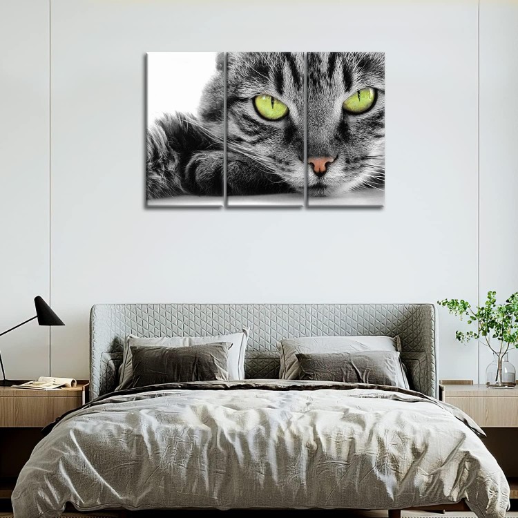 Cat Wall Art Painting 3 Piece Black and White Green Eye Cat Pictures Prints On Canvas Animal The Picture Decor Oil for Home Modern Decoration Print