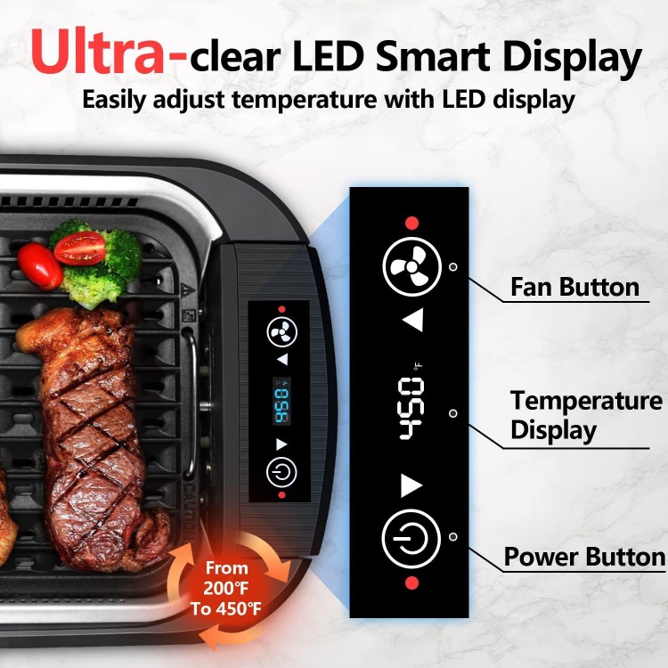 CUSIMAX Indoor Grill, Electric Smokeless Grill, 1500W Korean BBQ Grill, Electric Grill Griddle with LED Smart Display & Tempered Glass Lid, Non-stick Removable Grill Plate & Griddle Plate, Black