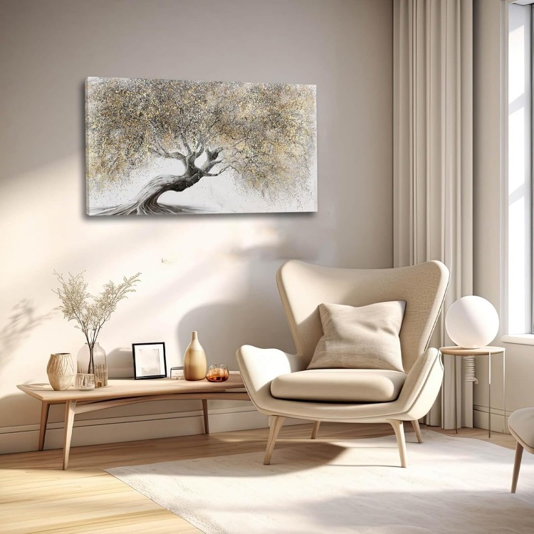 Tree Canvas Painting Grey Wall Art Decor for Living Room Gold Landscape Artwork for Bedroom Entryway Wall Decor Wall Painting for Men 20x40 Inch