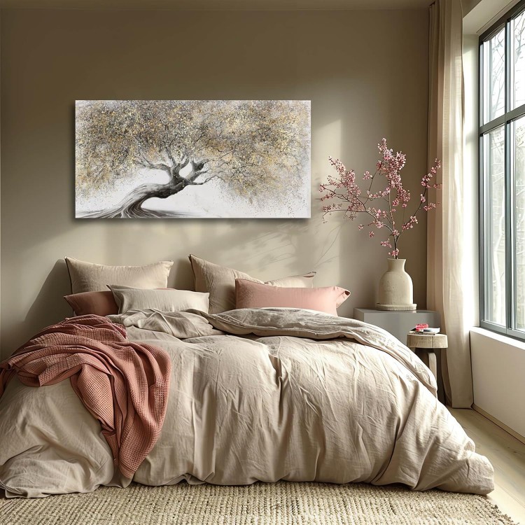 Tree Canvas Painting Grey Wall Art Decor for Living Room Gold Landscape Artwork for Bedroom Entryway Wall Decor Wall Painting for Men 20x40 Inch