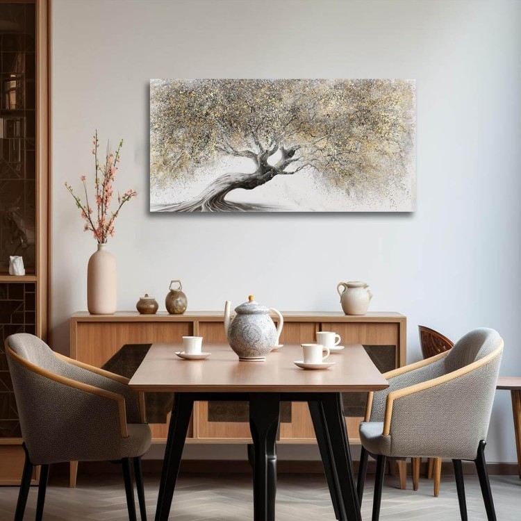 Tree Canvas Painting Grey Wall Art Decor for Living Room Gold Landscape Artwork for Bedroom Entryway Wall Decor Wall Painting for Men 20x40 Inch