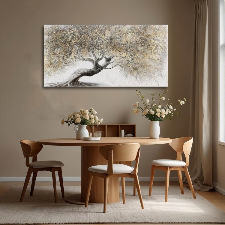 Tree Canvas Painting Grey Wall Art Decor for Living Room Gold Landscape Artwork for Bedroom Entryway Wall Decor Wall Painting for Men 20x40 Inch