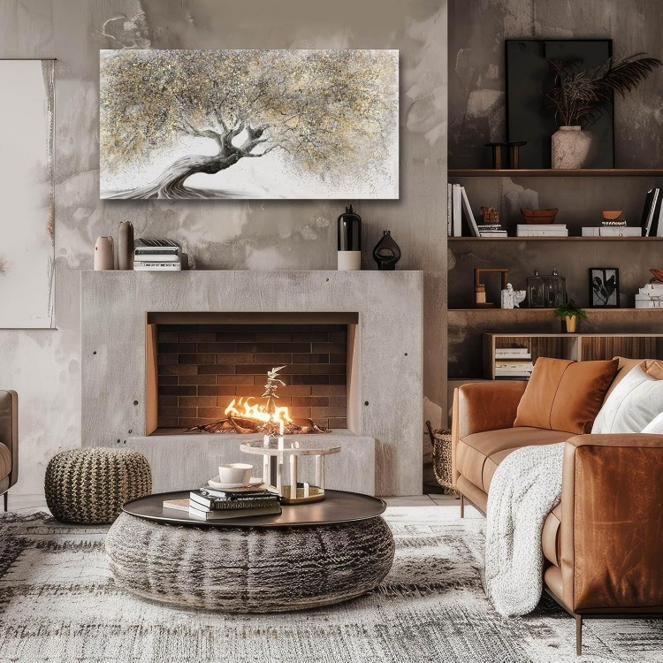 Tree Canvas Painting Grey Wall Art Decor for Living Room Gold Landscape Artwork for Bedroom Entryway Wall Decor Wall Painting for Men 20x40 Inch