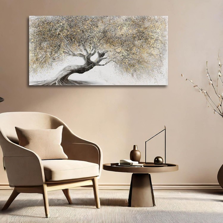 Tree Canvas Painting Grey Wall Art Decor for Living Room Gold Landscape Artwork for Bedroom Entryway Wall Decor Wall Painting for Men 20x40 Inch