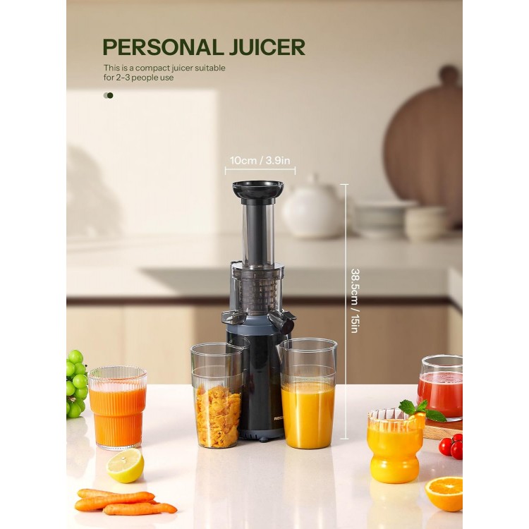 Masticating Juicer Machines, Reemix Cold Press juicer Machine Compact Size, Juice Extractor, Nutrient and Vitamin Dense, BPA-Free Tritan, Easy to Clean (Black)