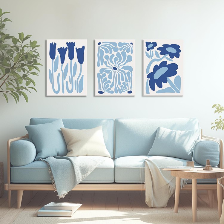 YFvrPt Matisse Flower Market Wall Art Framed 16x24 Inch Light Blue Abstract Plant Canvas Poster Prints Wall Decor Set of 3 Modern Minimalist Picture Gallery Painting Artwork for Bedroom Living Room