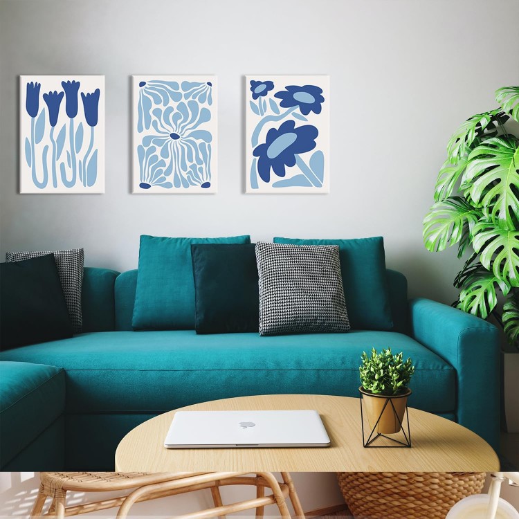 YFvrPt Matisse Flower Market Wall Art Framed 16x24 Inch Light Blue Abstract Plant Canvas Poster Prints Wall Decor Set of 3 Modern Minimalist Picture Gallery Painting Artwork for Bedroom Living Room