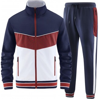 W JIANWANG Men's Casual Tracksuits Long Sleeve Jogging Suits Sweatsuit Sets Track Jackets and Pants 2 Piece Outfit