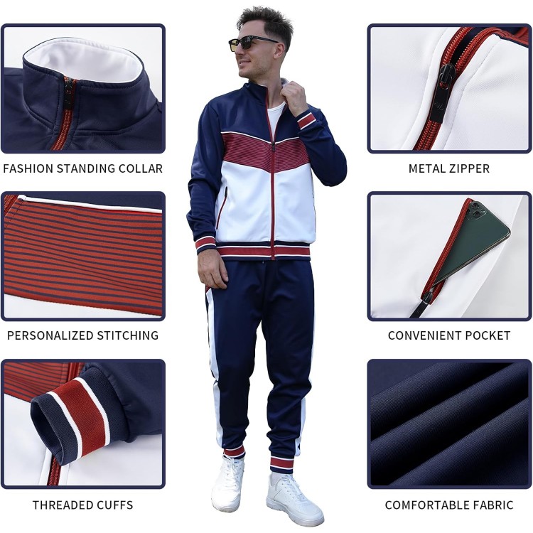 W JIANWANG Men's Casual Tracksuits Long Sleeve Jogging Suits Sweatsuit Sets Track Jackets and Pants 2 Piece Outfit