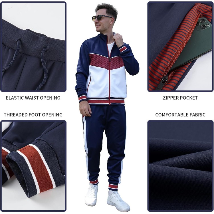 W JIANWANG Men's Casual Tracksuits Long Sleeve Jogging Suits Sweatsuit Sets Track Jackets and Pants 2 Piece Outfit