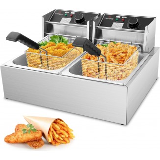 Commercial Deep Fryer - 3400W Electric Deep Fryers with 2x6.35QT Baskets 0.8mm Thickened Stainless Steel Countertop Oil Fryer 20.7QT Large Capacity with Temperature Limiter (12L)