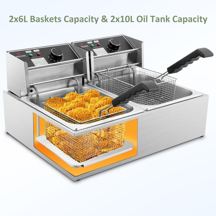 Commercial Deep Fryer - 3400W Electric Deep Fryers with 2x6.35QT Baskets 0.8mm Thickened Stainless Steel Countertop Oil Fryer 20.7QT Large Capacity with Temperature Limiter (12L)