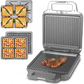 Panini Grill Press Breakfast Sandwich Maker 3 in 1, Electric Griddle Panini Press, Grilled Cheese Maker, Sandwichera Electrica, Belgian Waffle Maker with Removable Plates