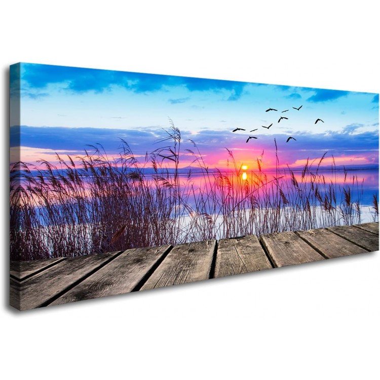 XXMWallArtFC2375 Wall Art Leisure and Free Time On The lake Framed Canvas Prints Painting Sunset Landscape Pictures Ready to Hang for Living Room Bedroom Kitchen Home and Office Wall Decor