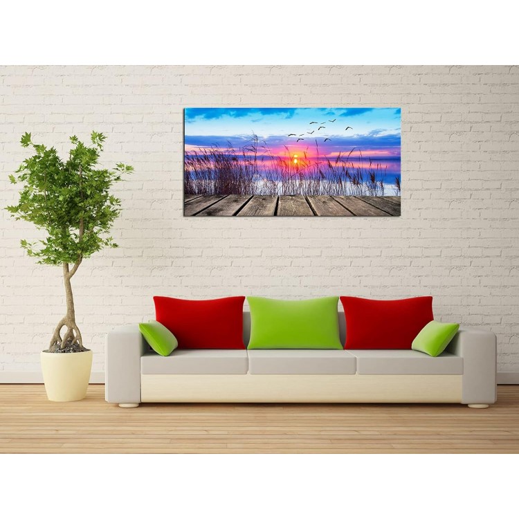 XXMWallArtFC2375 Wall Art Leisure and Free Time On The lake Framed Canvas Prints Painting Sunset Landscape Pictures Ready to Hang for Living Room Bedroom Kitchen Home and Office Wall Decor