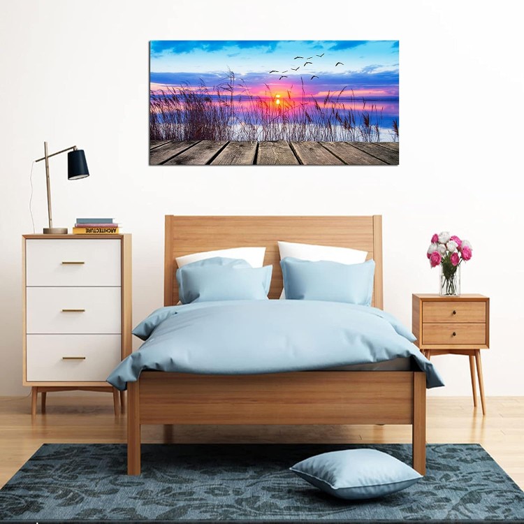 XXMWallArtFC2375 Wall Art Leisure and Free Time On The lake Framed Canvas Prints Painting Sunset Landscape Pictures Ready to Hang for Living Room Bedroom Kitchen Home and Office Wall Decor