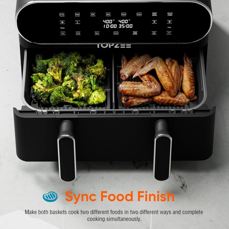 11-QT Large Air Fryer - 8 in 1 XL Airfryer with Basket Divider, For Air Fry, Roast, Broil, Bake, Reheat, Dehydrate, Keep Warm, and French Fries, Dishwasher Safe, Black