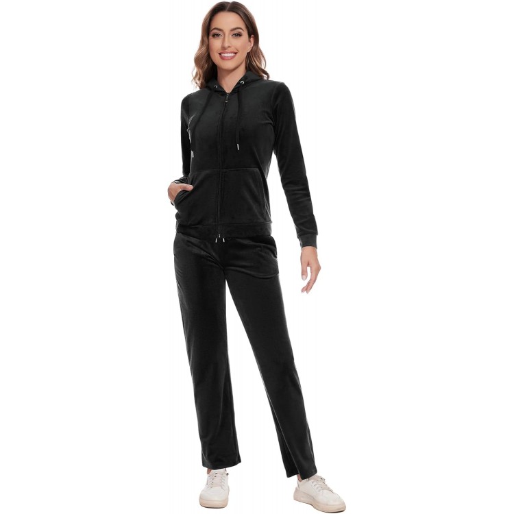 ROYAL MATRIX Women's Velour Tracksuit - 2 Pieces Velour Sweatsuits Velvet Track Suits Set Full Zip Hoodie & Sweatpants Sets