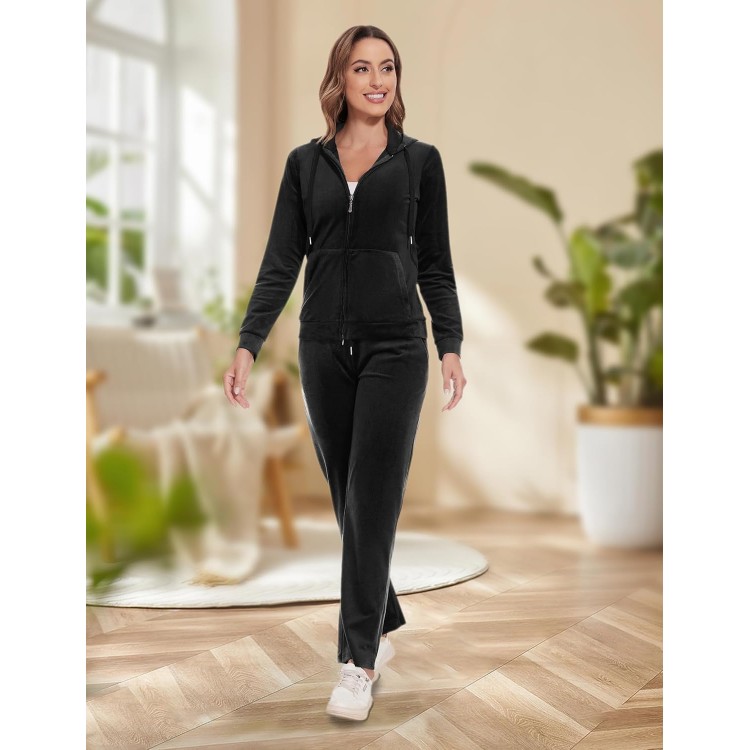 ROYAL MATRIX Women's Velour Tracksuit - 2 Pieces Velour Sweatsuits Velvet Track Suits Set Full Zip Hoodie & Sweatpants Sets