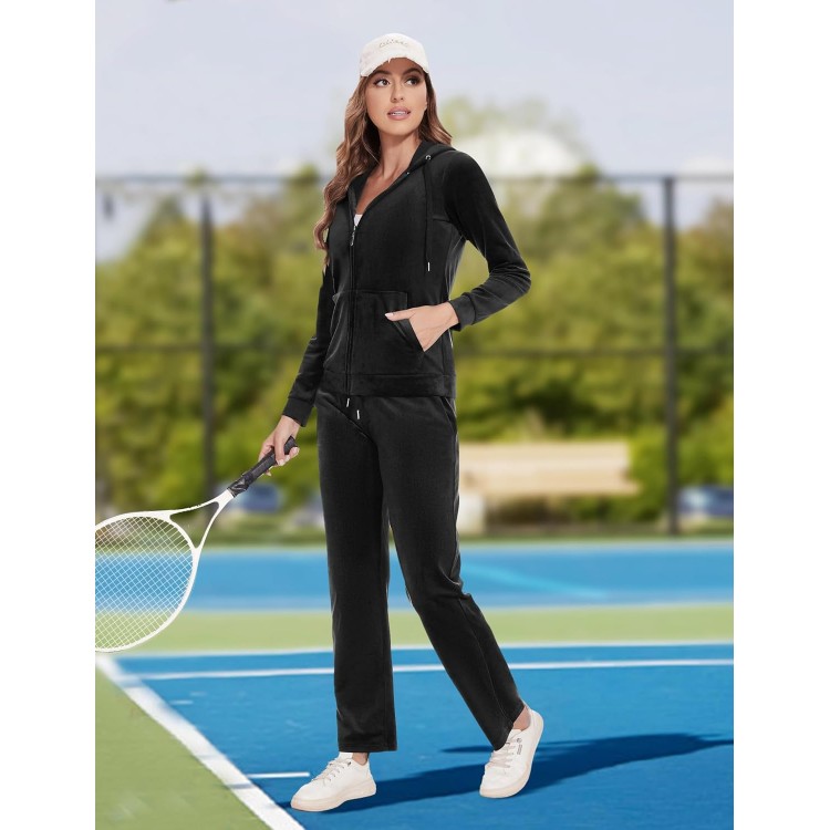 ROYAL MATRIX Women's Velour Tracksuit - 2 Pieces Velour Sweatsuits Velvet Track Suits Set Full Zip Hoodie & Sweatpants Sets